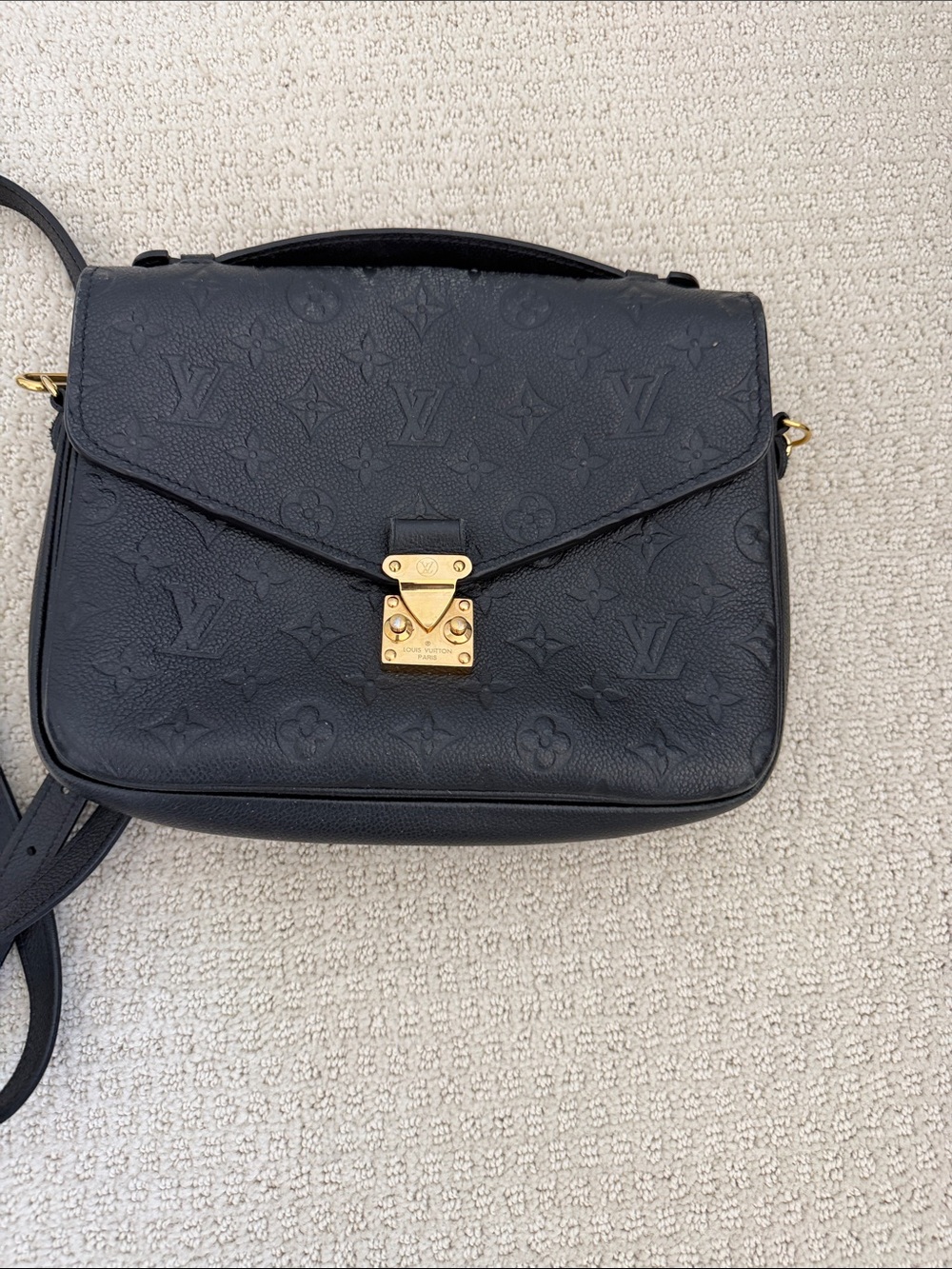 Louis Vuitton Black Monogram Embossed Leather Crossbody Bag with Gold Hardware